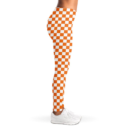 Orange And White Checkered Pattern Print Women's Leggings
