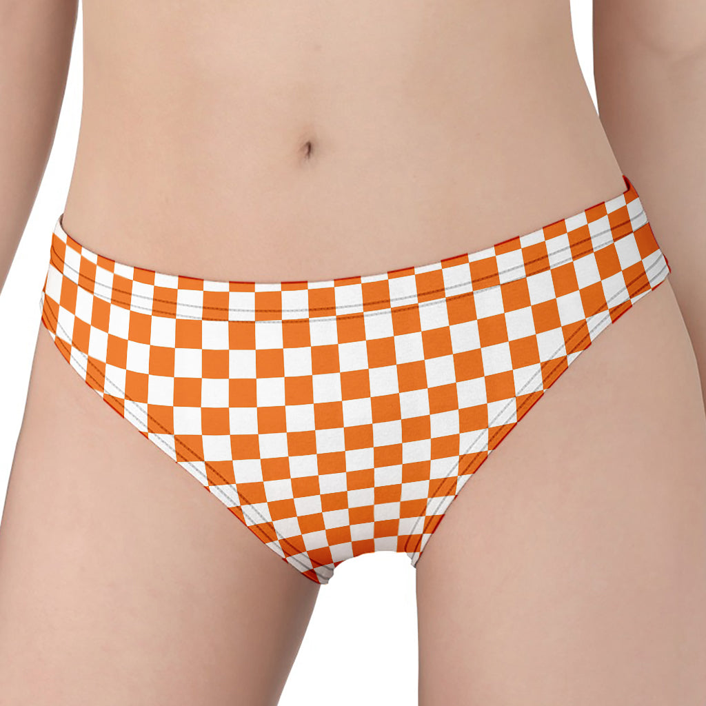 Orange And White Checkered Pattern Print Women's Panties