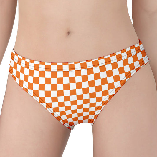 Orange And White Checkered Pattern Print Women's Panties