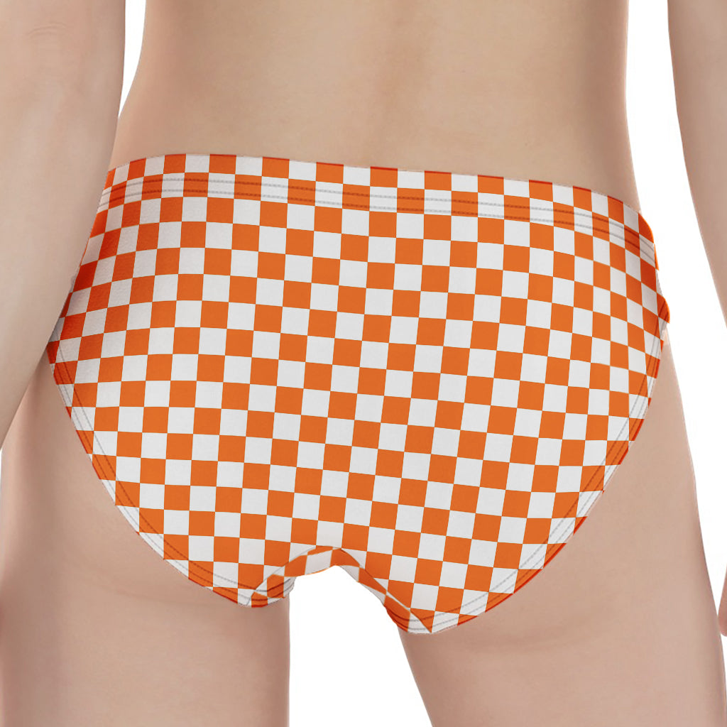 Orange And White Checkered Pattern Print Women's Panties