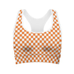 Orange And White Checkered Pattern Print Women's Sports Bra