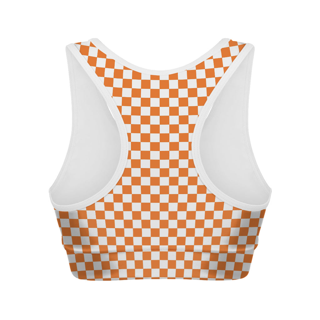 Orange And White Checkered Pattern Print Women's Sports Bra