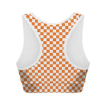 Orange And White Checkered Pattern Print Women's Sports Bra