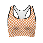 Orange And White Checkered Pattern Print Women's Sports Bra