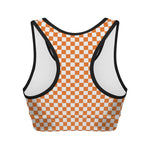 Orange And White Checkered Pattern Print Women's Sports Bra