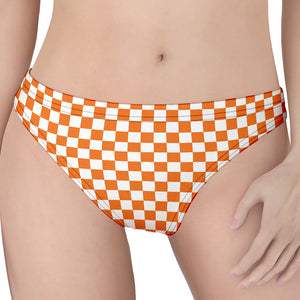 Orange And White Checkered Pattern Print Women's Thong