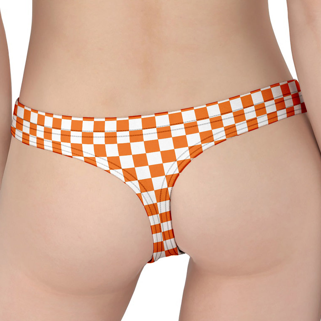 Orange And White Checkered Pattern Print Women's Thong