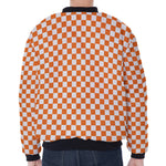 Orange And White Checkered Pattern Print Zip Sleeve Bomber Jacket