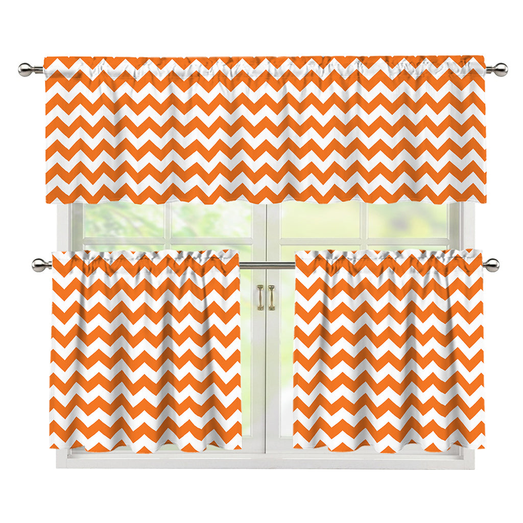 Orange And White Chevron Pattern Print 3 Piece Kitchen Curtains