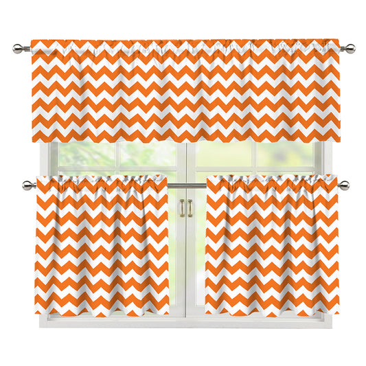 Orange And White Chevron Pattern Print 3 Piece Kitchen Curtains
