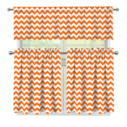 Orange And White Chevron Pattern Print 3 Piece Kitchen Curtains