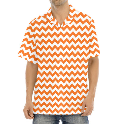 Orange And White Chevron Pattern Print Aloha Shirt