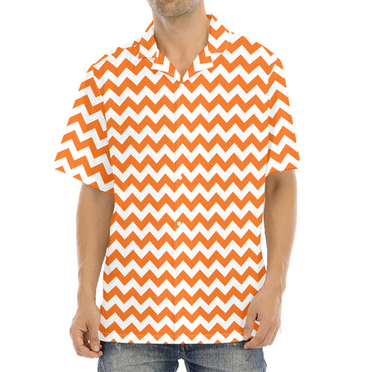 Orange And White Chevron Pattern Print Aloha Shirt
