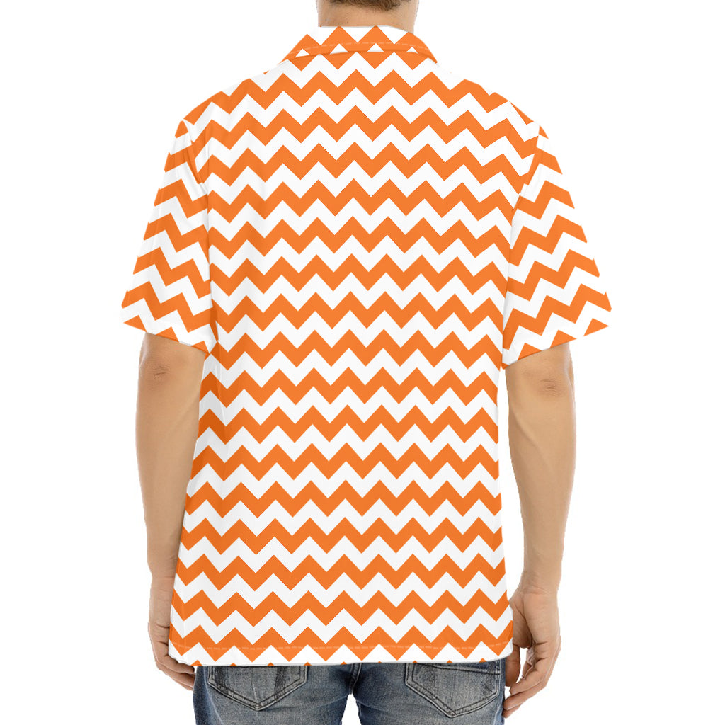 Orange And White Chevron Pattern Print Aloha Shirt
