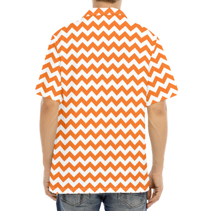 Orange And White Chevron Pattern Print Aloha Shirt