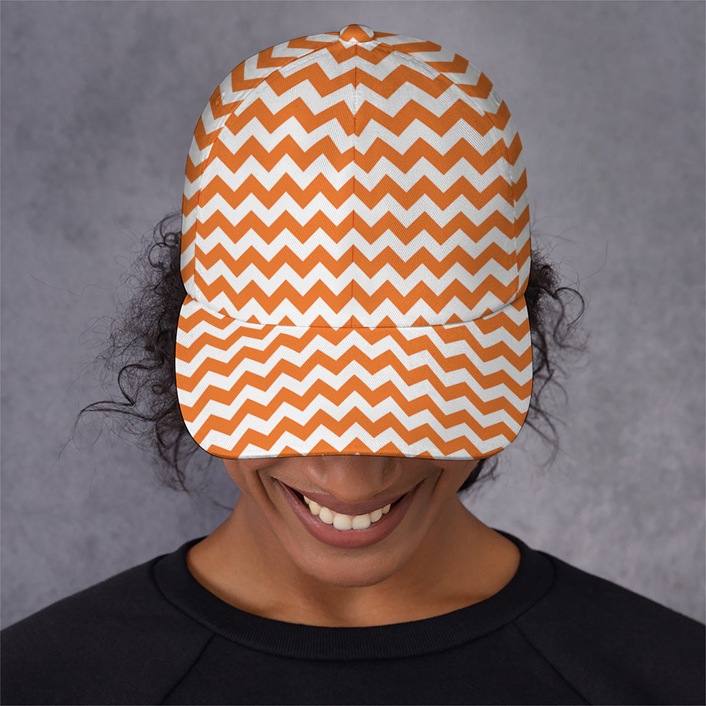 Orange And White Chevron Pattern Print Baseball Cap