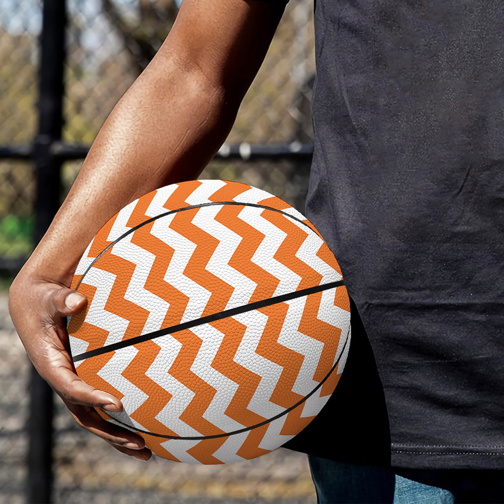 Orange And White Chevron Pattern Print Basketball