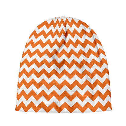 Orange And White Chevron Pattern Print Beanie