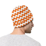 Orange And White Chevron Pattern Print Beanie