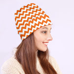 Orange And White Chevron Pattern Print Beanie