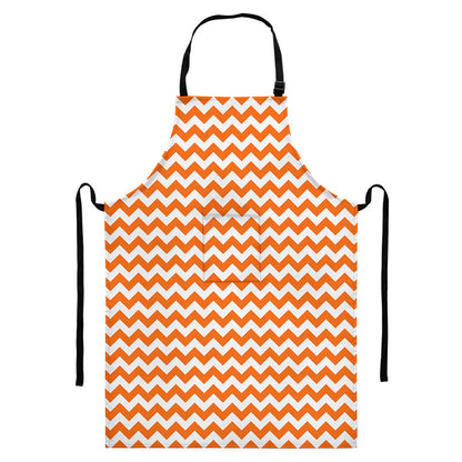 Orange And White Chevron Pattern Print Bib Apron With Pocket