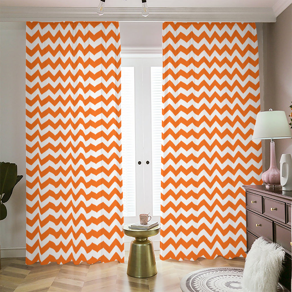 Orange And White Chevron Pattern Print Blackout Pencil Pleat Curtains