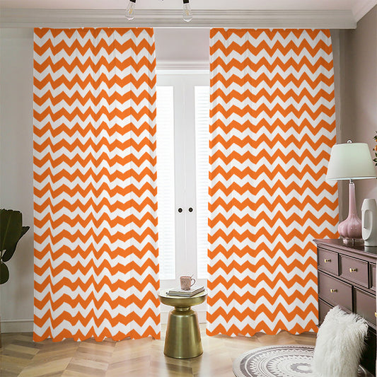 Orange And White Chevron Pattern Print Blackout Pencil Pleat Curtains
