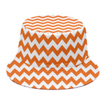 Orange And White Chevron Pattern Print Bucket Hat