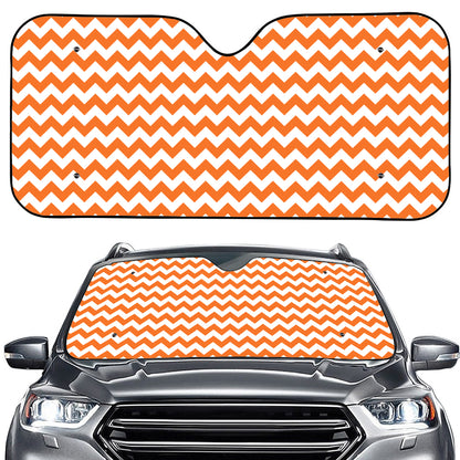 Orange And White Chevron Pattern Print Car Windshield Sun Shade
