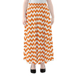 Orange And White Chevron Pattern Print Chiffon Maxi Skirt