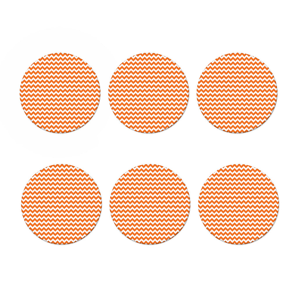 Orange And White Chevron Pattern Print Coaster Set