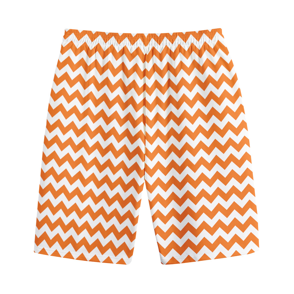 Orange And White Chevron Pattern Print Cotton Shorts