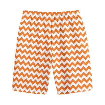 Orange And White Chevron Pattern Print Cotton Shorts