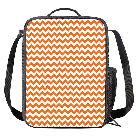 Orange And White Chevron Pattern Print Crossbody Lunch Bag