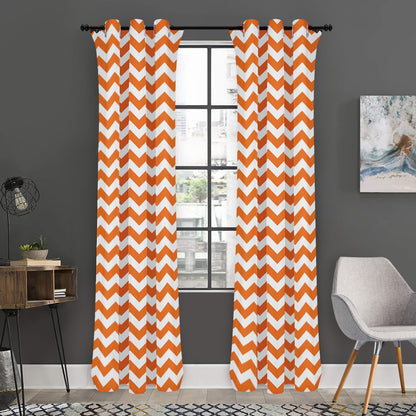 Orange And White Chevron Pattern Print Curtain
