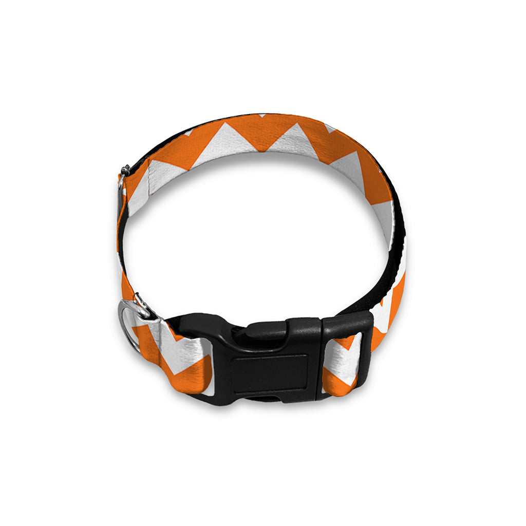 Orange And White Chevron Pattern Print Dog Collar