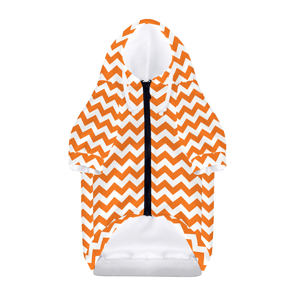 Orange And White Chevron Pattern Print Dog Zip Up Hoodie
