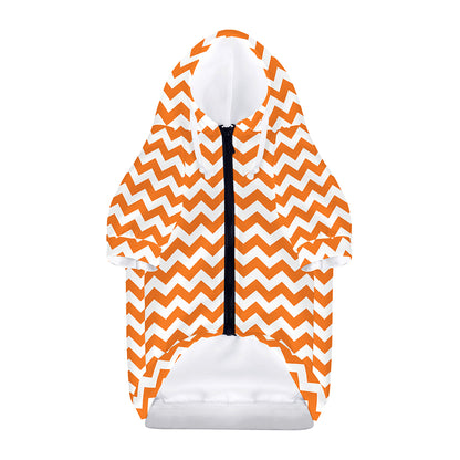 Orange And White Chevron Pattern Print Dog Zip Up Hoodie