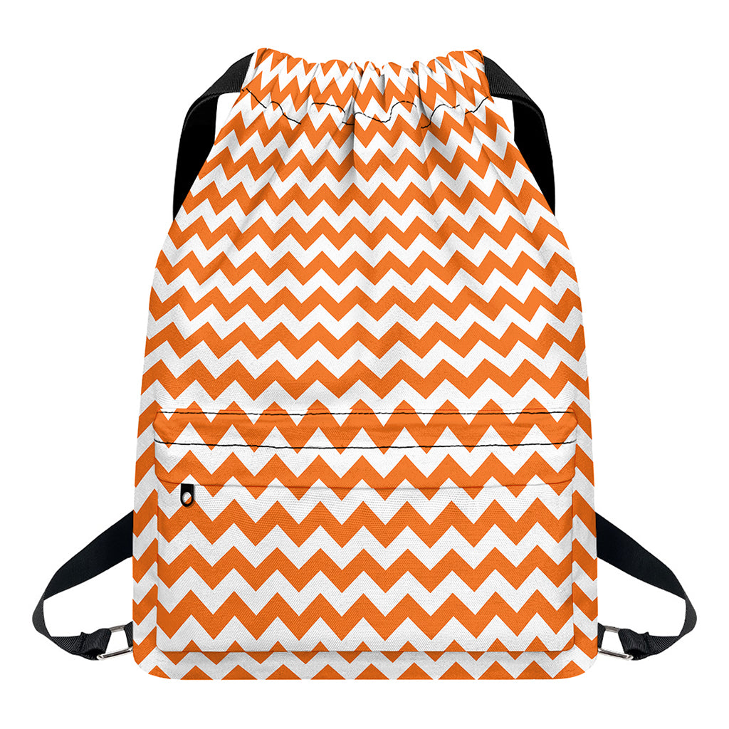 Orange And White Chevron Pattern Print Drawstring Backpack