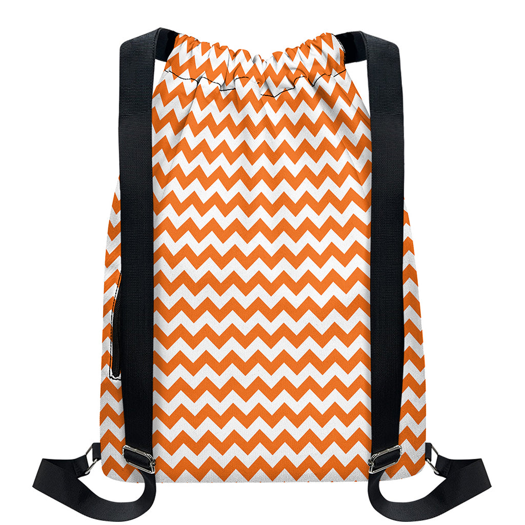 Orange And White Chevron Pattern Print Drawstring Backpack