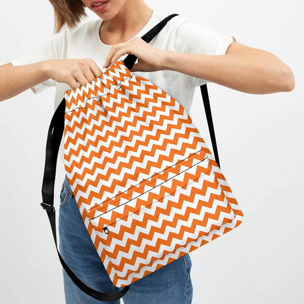 Orange And White Chevron Pattern Print Drawstring Backpack