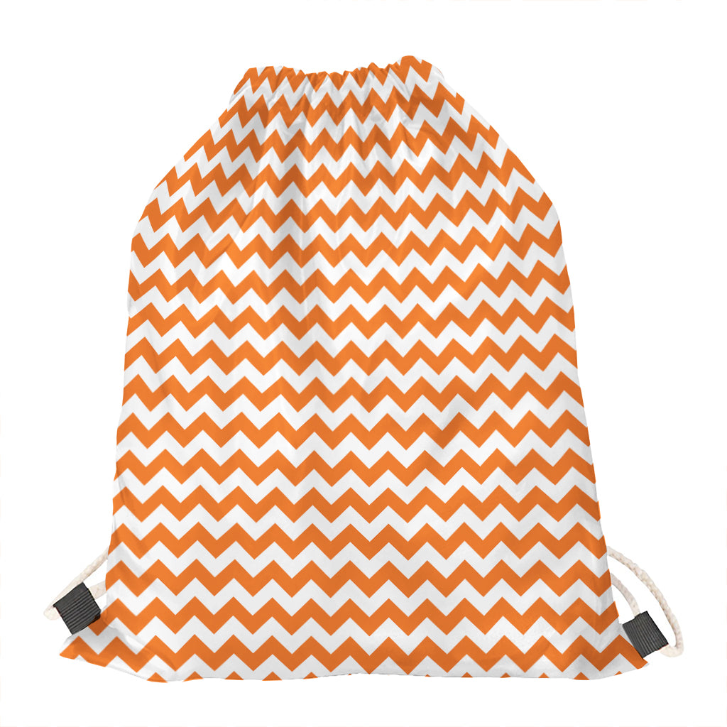 Orange And White Chevron Pattern Print Drawstring Bag