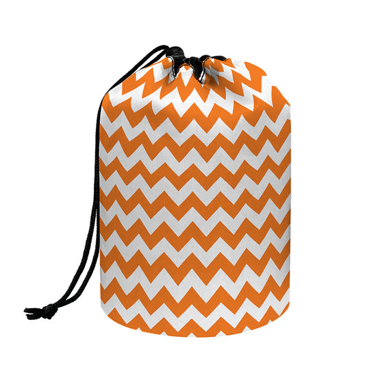 Orange And White Chevron Pattern Print Drawstring Makeup Bag
