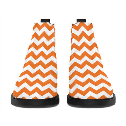 Orange And White Chevron Pattern Print Flat Ankle Boots