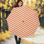 Orange And White Chevron Pattern Print Foldable Umbrella