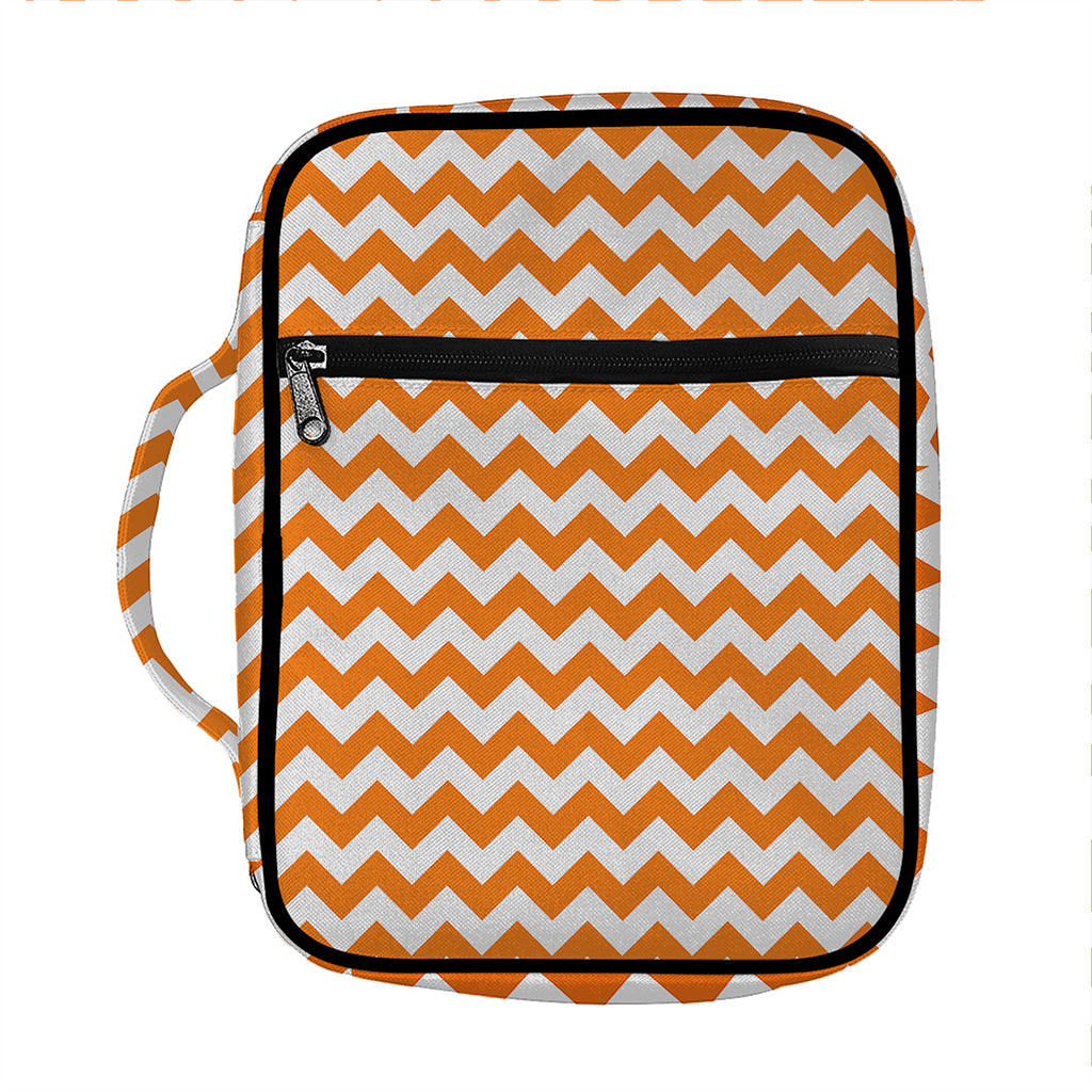 Orange And White Chevron Pattern Print Front Pocket Bible Bag