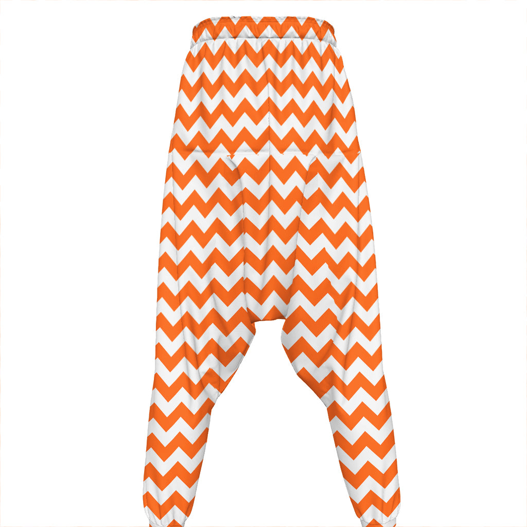 Orange And White Chevron Pattern Print Hammer Pants