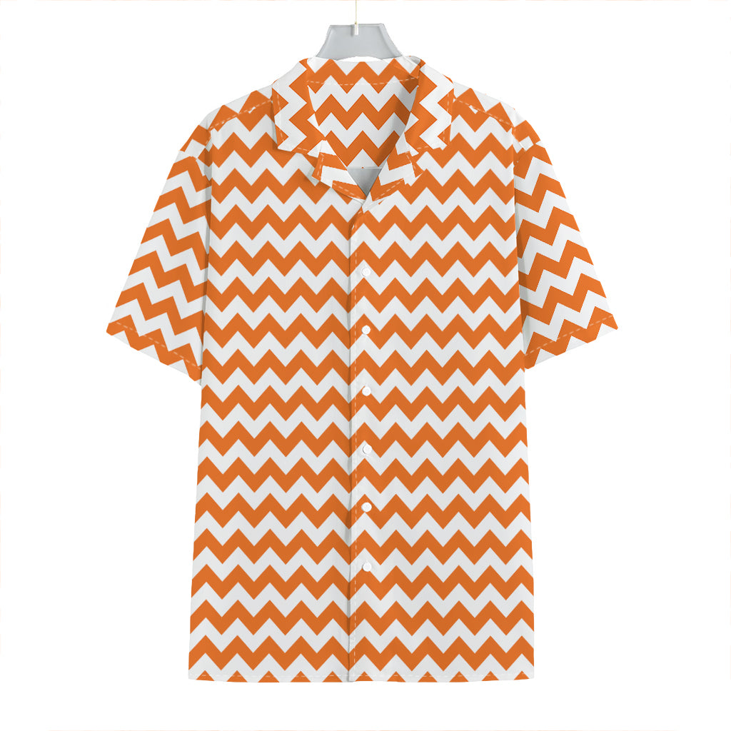 Orange And White Chevron Pattern Print Hawaiian Shirt