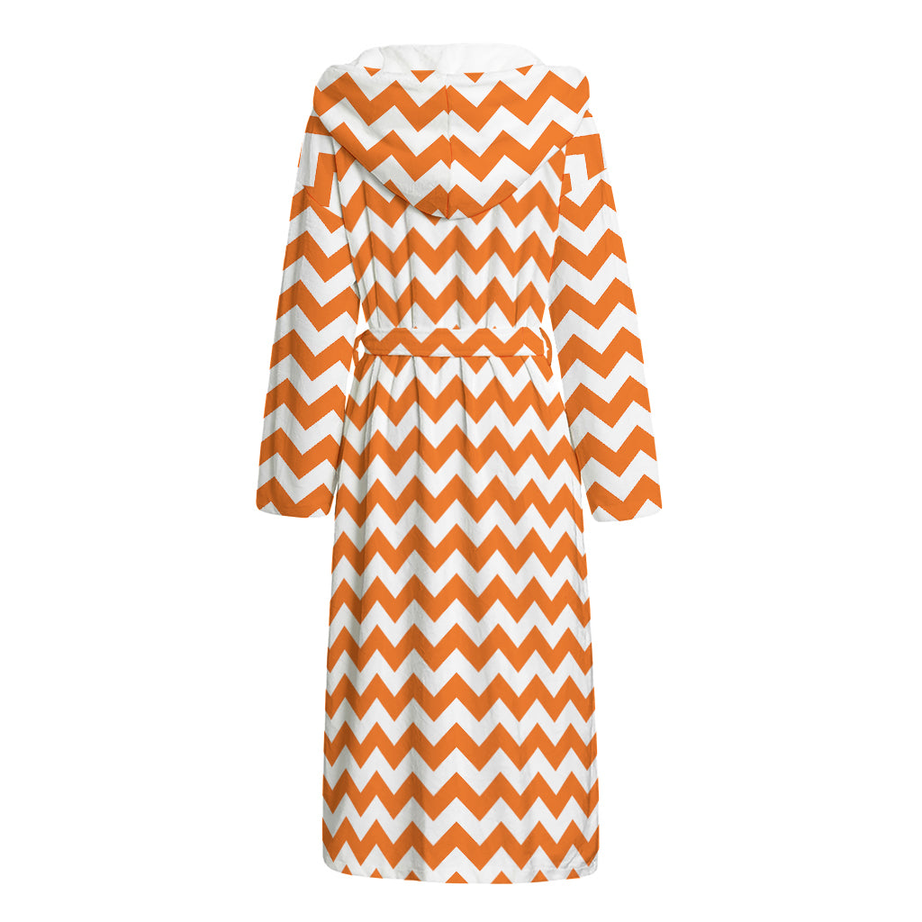 Orange And White Chevron Pattern Print Hooded Bathrobe