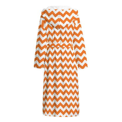 Orange And White Chevron Pattern Print Hooded Bathrobe